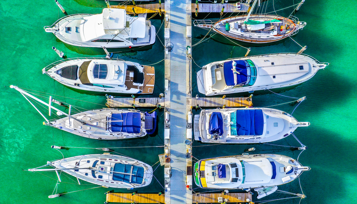 Aerial view of boats docked in a marina