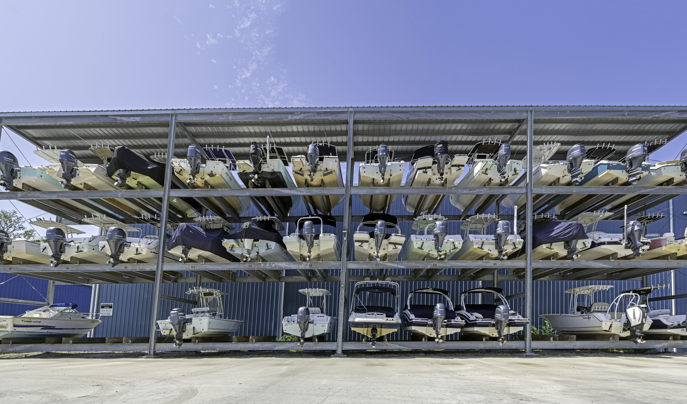 Charleston, SC/USA - August 1, 2020 Boat Storage at Daniel Island Marina.